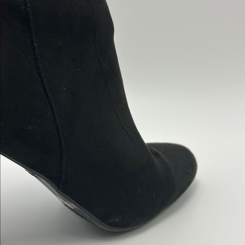 BAMBOO Faux Suede Ankle Boots Women's 9 Black Chunky Heel Booties Zip Almond Toe - Picture 16 of 16